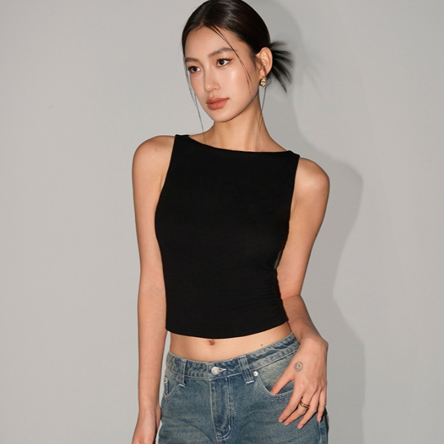 Laetus TankTop Crop Tanpa Lengan Inner Polos Atasan Wanita Basic Slim Fit Boat Neck (S/M/L/XL) 3350 