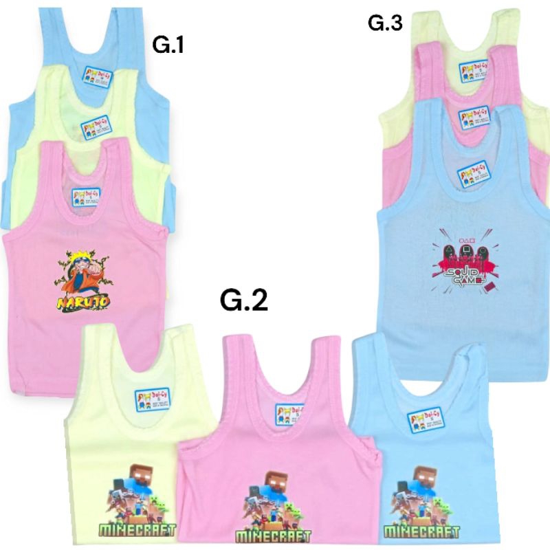 12 PCS SINGLET ANAK MOTIF KARAKTER /KAOS DALAM ANAK /KAOS LEKBONG ANAK