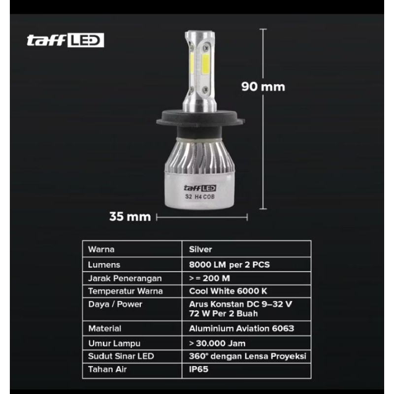 Lampu Mobil H4 3 sisi LED putih