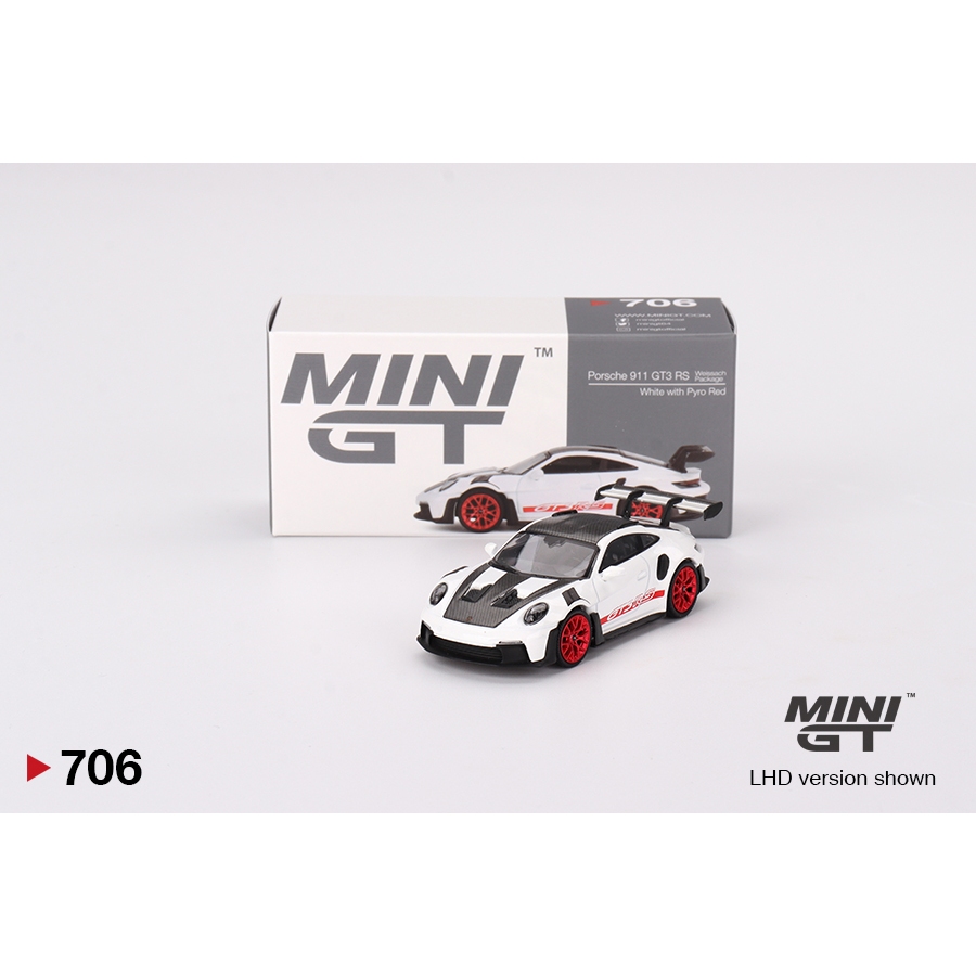 MINI GT 706 - Porsche 911 (992) GT3 RS Weissach Package White with Pyro Red