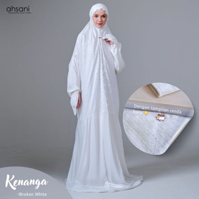 AHSANI Kenanga new NMA03 Mukena Terusan Putih Dewasa Bahan Rayon Twill Premium size Jumbo Adem Nyera