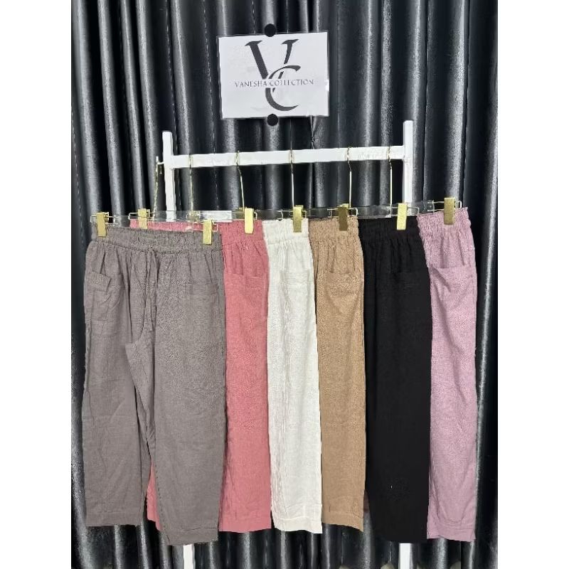 HARUKA PANTS WANITA / CELANA HARUKA 7/9 LINEN CRINGKEL PREMIUM