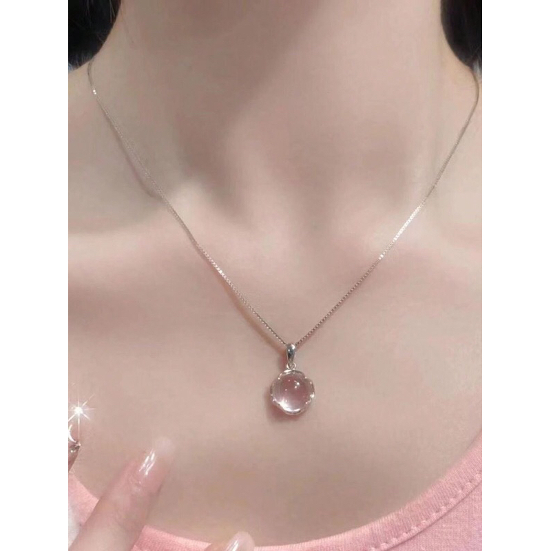 kalung fairytale silver elegant liontin batu kristal pink | kalung titanium