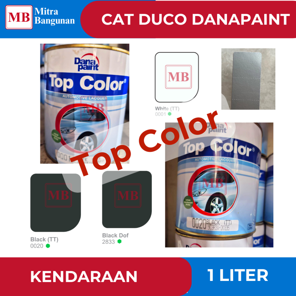 DANA PAINT CAT DUCO / CAT KENDARAAN MOBIL MOTOR/MEBEL TOP COLOR 1 LITER HITAM, PUTIH, SILVER METALIC