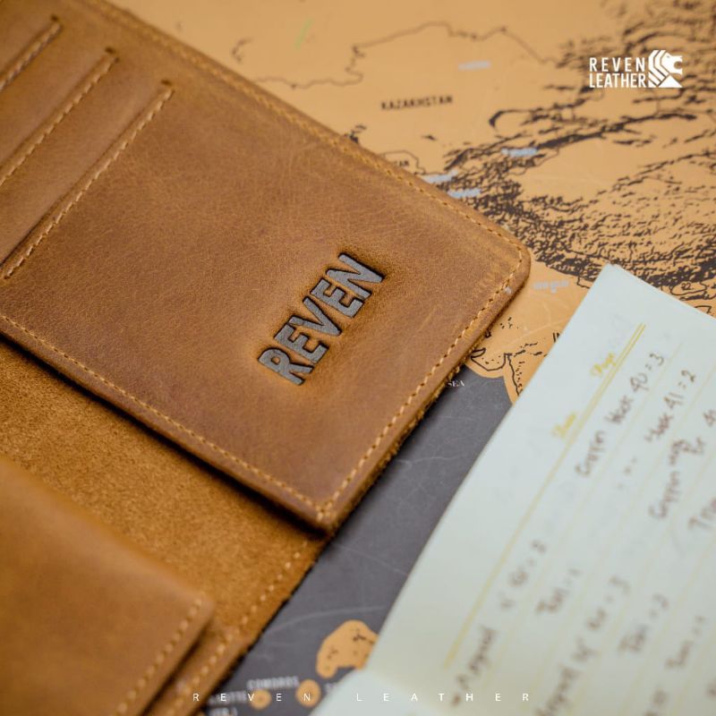 DISKON REVEN LEATHER - Dompet Panjang Lipat Kartu Pria Gavin Wallet Bahan Kulit Sapi Asli Crazy