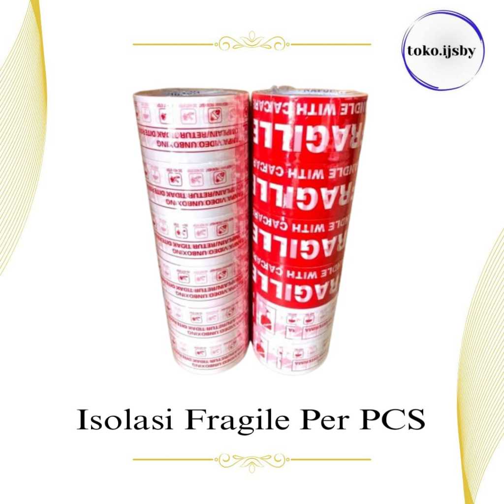 

LAKBAN FRAGILE PER PCS/ISOLASI (JANGAN DIBANTING)/ISOLASI (MUDAH DIBANTING)/45MMX25M FULL/35M FULL