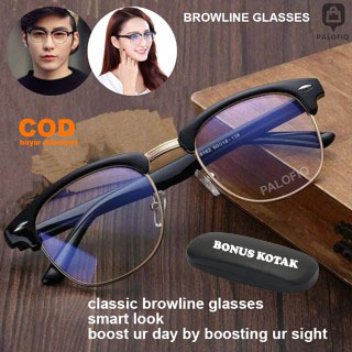 Kacamata Lensa Normal Frame Kacamata Bening Browline Relaxed Glasses Keren Modis Stylish Modern Keki
