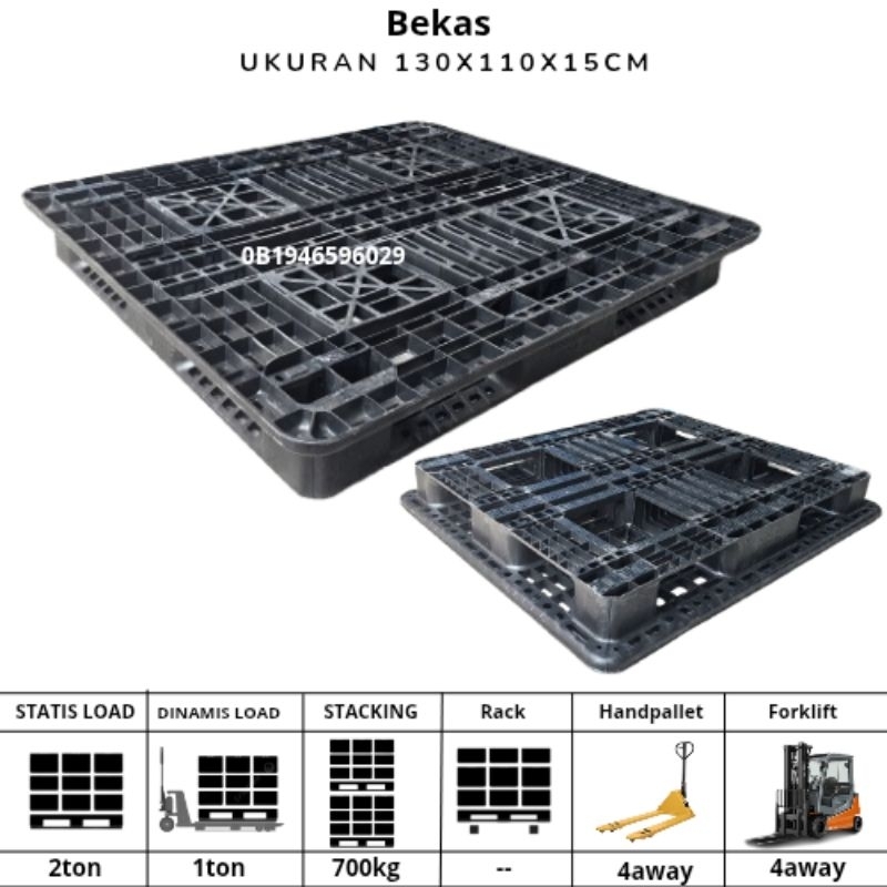 PALLET PLASTIK BEKAS UKURAN 110X130X15 TATAKAN BARANG DI GUDANG ATAU BUAT LOGISTIC PALET PLASTIK