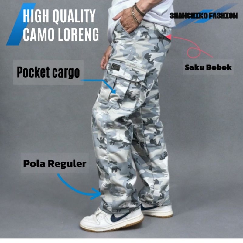 CELANA CARGO CAMO LORENG REGULER PRIA GOMBRANG/CELANA PANJANG CORAK LORENG KARGO PRIA-WANITA