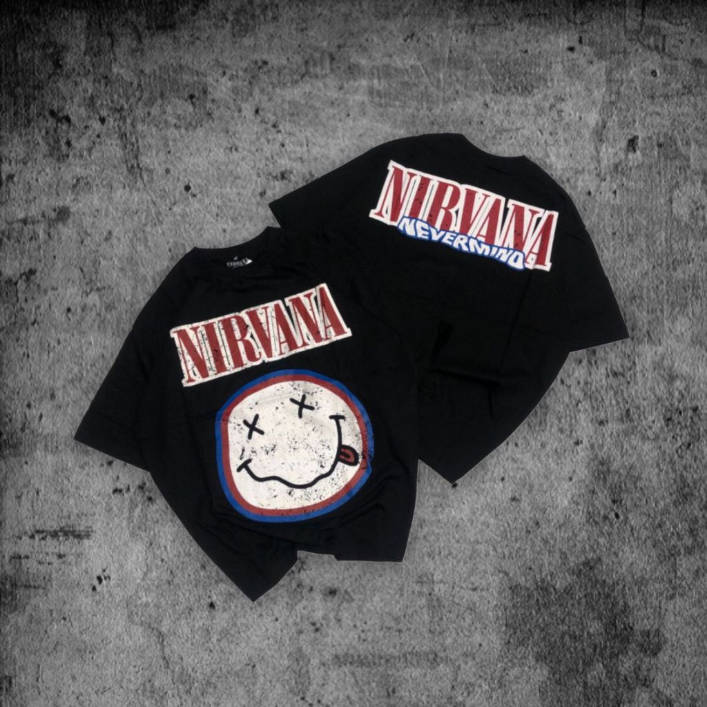 Baju Kaos Pull&Bear Oversize Nirvana Logo Smile - T Shirt Vintage Nirvana Oversized Model Black 24s