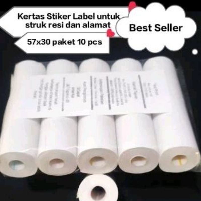 

Kertas thermal stiker label ukuran 58x30mm paket 10 pcs