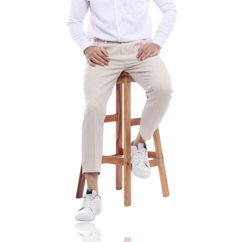 CELANA KANTOR FORMAL PRIA CREAM SLIMFIT BAHANDASAR KAIN WOLL KUALITAS
