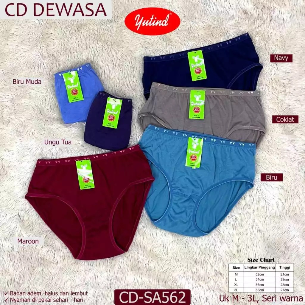 CD Yutind Korea Campur Warna ukuran M-XXL, ISI 6 Pcs (Setengah Lusin) CD Wanita Celana Dalam