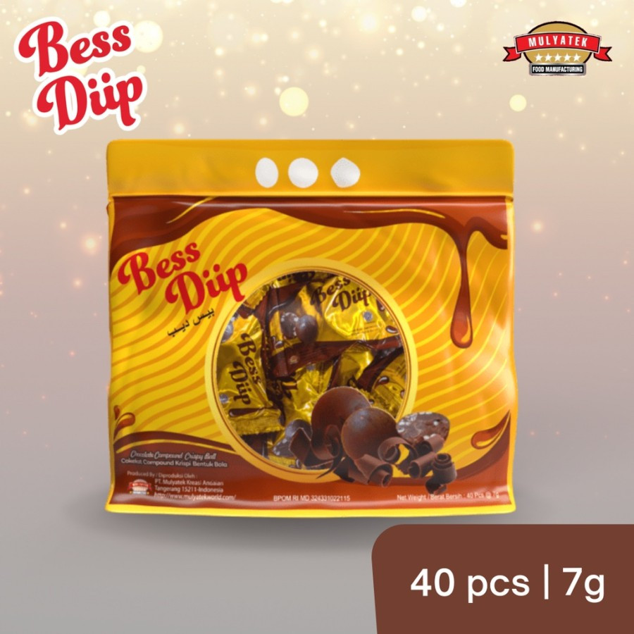 

Bess Diip chocolate compound crispy ball isi 40 pcs x 7Gr