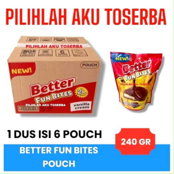 

BETTER FUN BITES ISI 6 PACK - Biskuit Roma Better Fun Bites kemasan POUCH - ( HARGA 1 DUS )