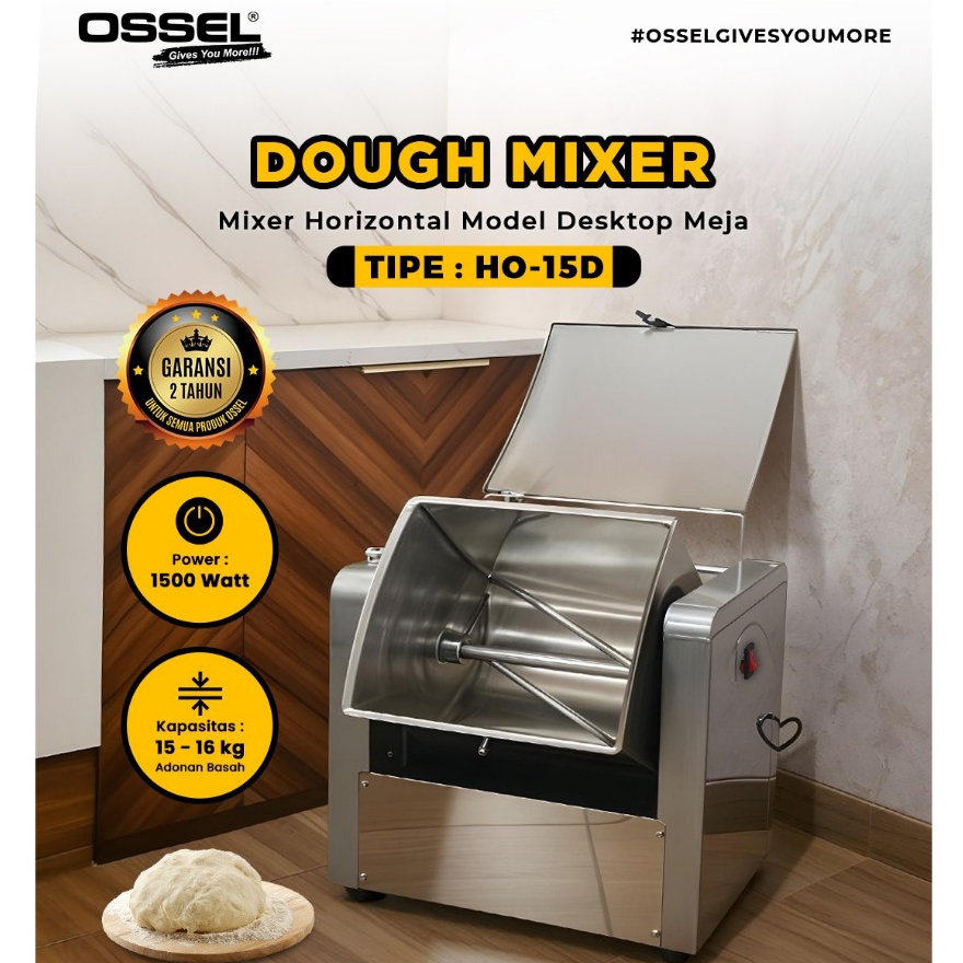 OSSEL Dough Mixer Horizontal Mixer Mie 15 Kg Model Meja Desktop HO-15D OSSEL