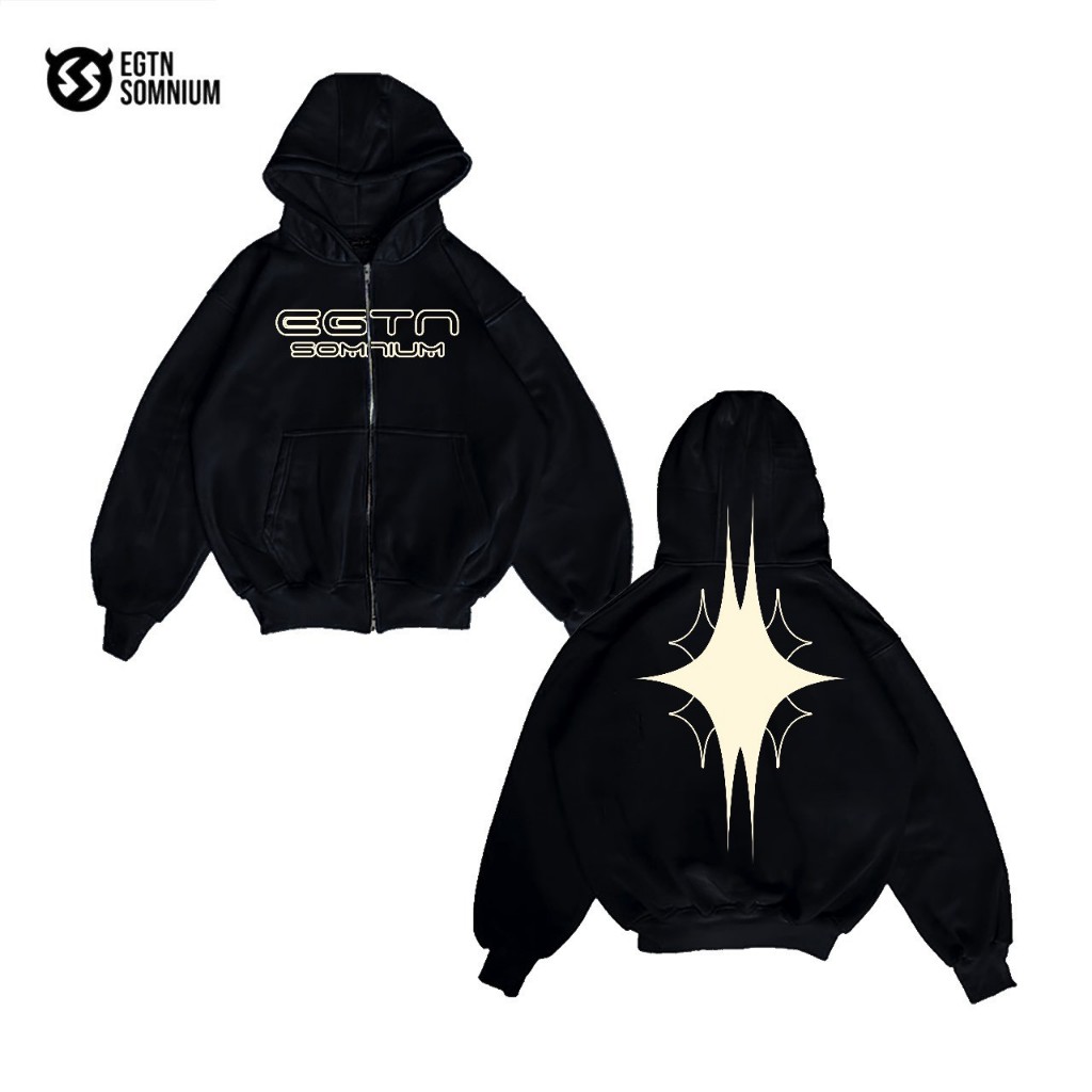 Jaket Sweatshirt Hoodie Boxy Zipper Black AURIGA Doubel Zipper Premium Hoodie Boxy Oversize Full Tag