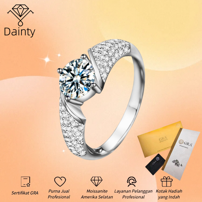 Cincin Moissanite Asli Sertifikat GRA Wanita Cincin Perak Lapis Anti Karat Emas Putih Hadiah Kecil B