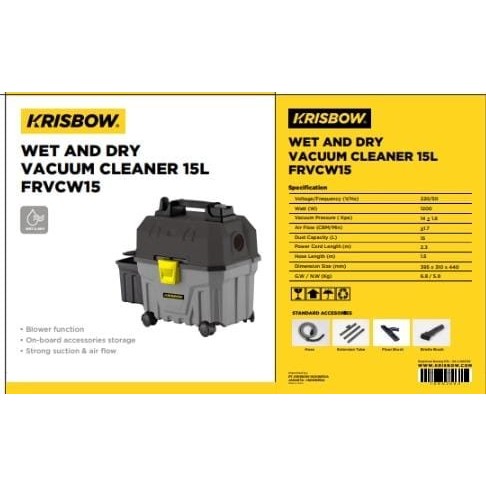 KRISBOW FRVCW15 Wet and Dry Vacuum Cleaner 15L