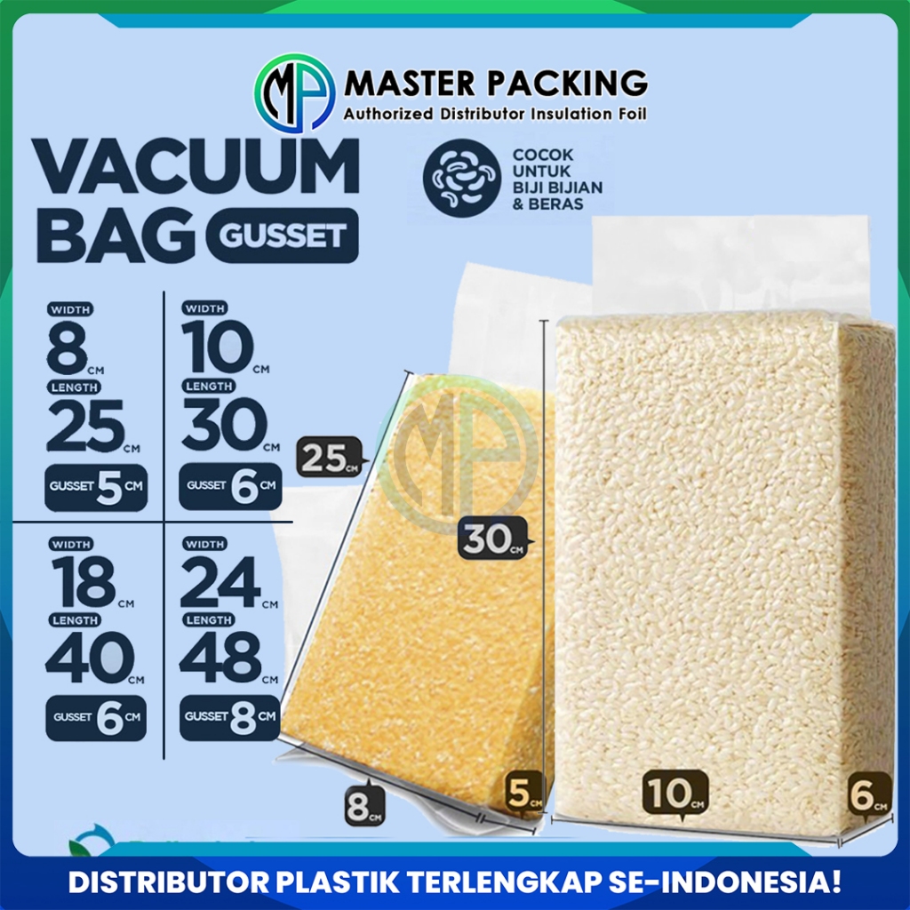 Kemasan Plastik Vacuum Gusset Nylon Untuk Beras / Cemilan / Bubuk - Vacum Gaset Nilon