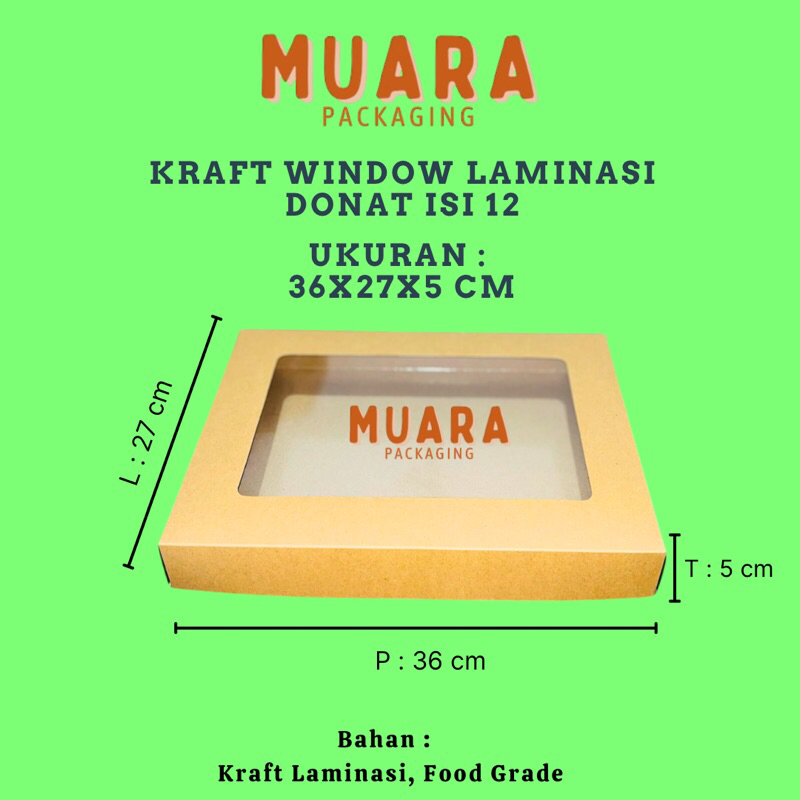 

DOS KRAFT WINDOW LAMINASI DONAT ISI 12 / Dos Box Kotak Kardus Kraft Window Laminasi Donat Isi 12