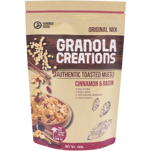 

Hundred Seeds Granola Creations Cinnamon & Raisin Granola 400 Gr
