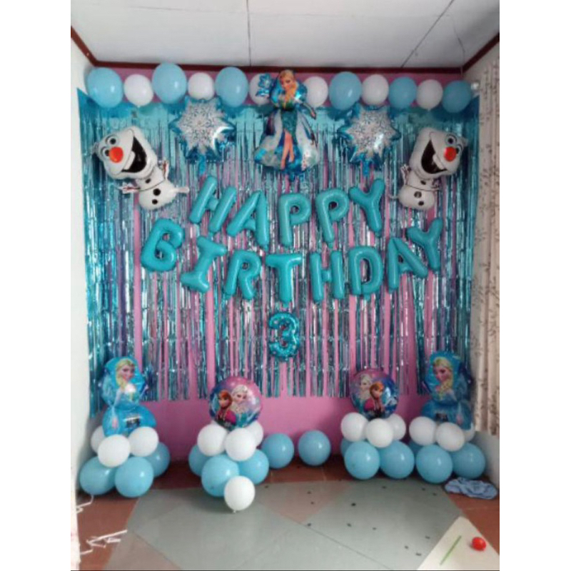 READY Paket dekorasi ulang tahun frozen premium tirai/dekorasi ulang tahun frozen