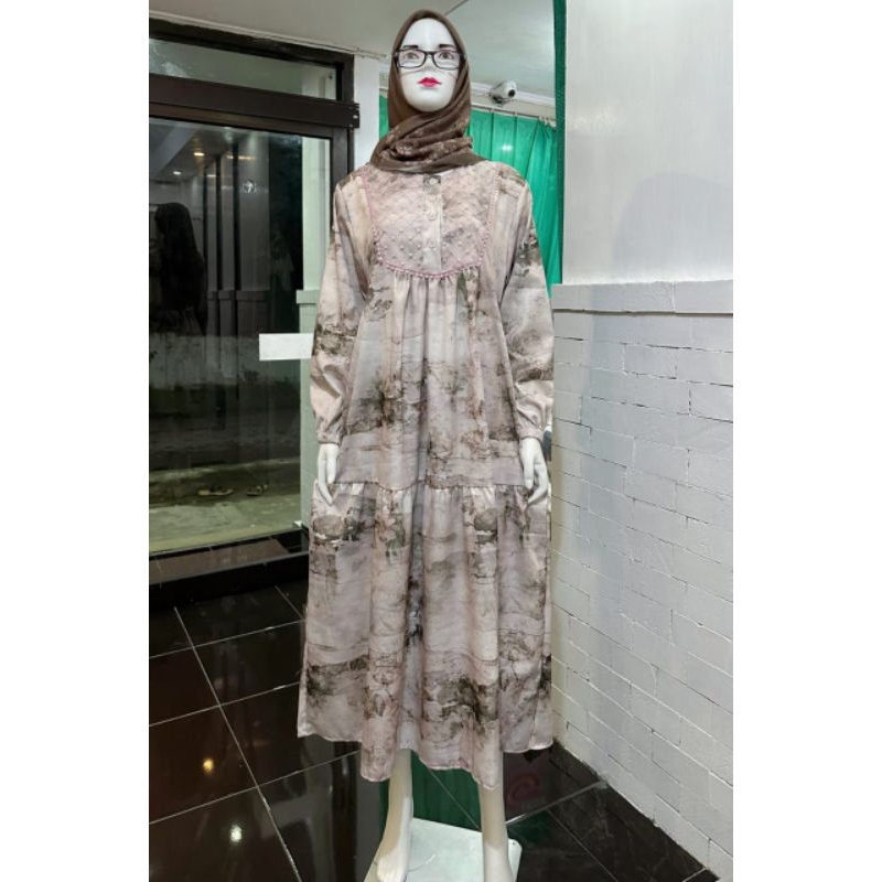 Gamis Miura Brukat Mix Soft Twill/Gamis Kondangan Muslimah/Midi Dress Gamis Pesta/Gamis Lebaran/Gami