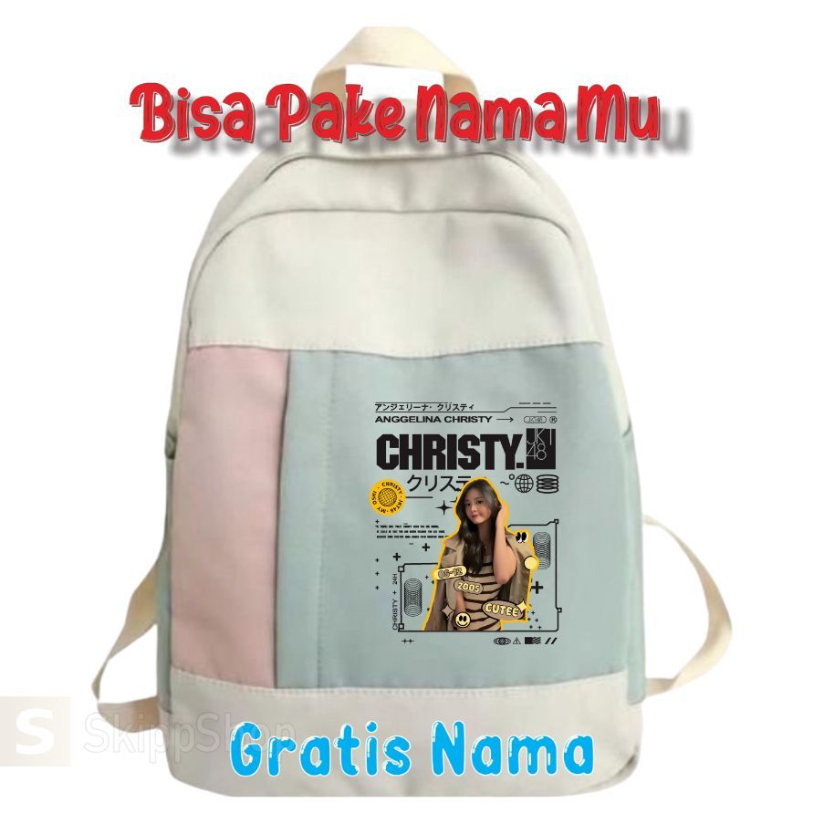 Tas sekolah jkt48 christy tas jkt48 christy Gambar JKT 48 slempang Selempang serut jkt48 FREE NAMA