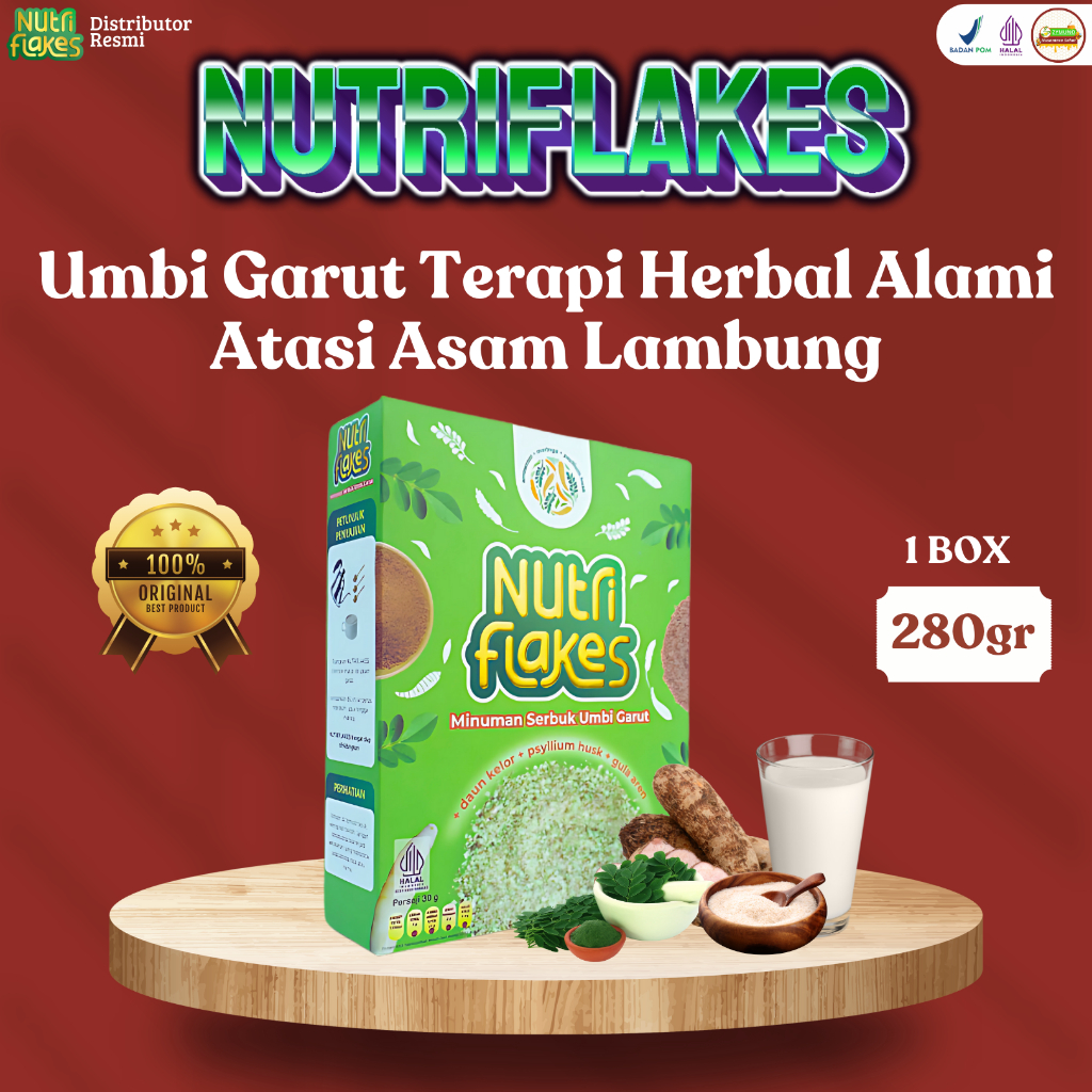 

NUTRIFLAKES Original - Sereal Asam Lambung Umbi Garut Atasi Penyakit Lambung Menu Diet Sehat Asli