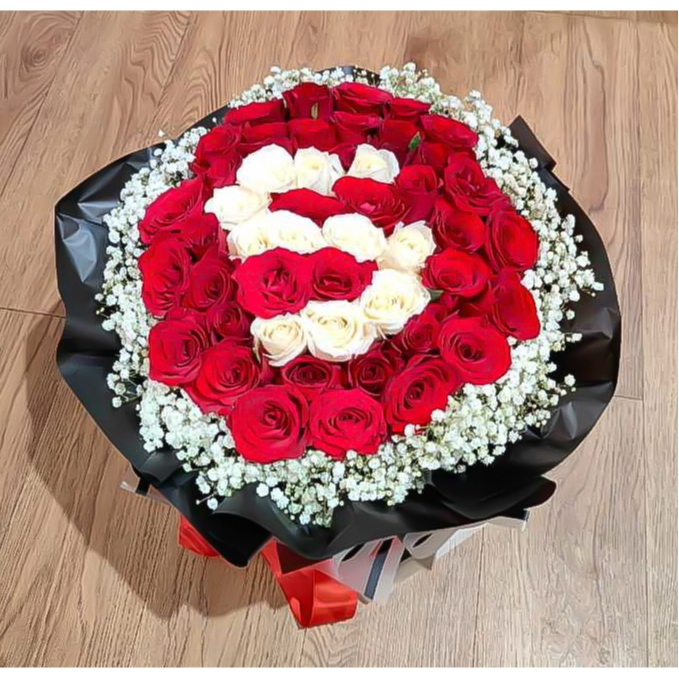Buket Bunga Mawar Asli Merah Inisial Abjad Nama Fresh Red Rose Hand Bouquet Flower Initial Name Vale