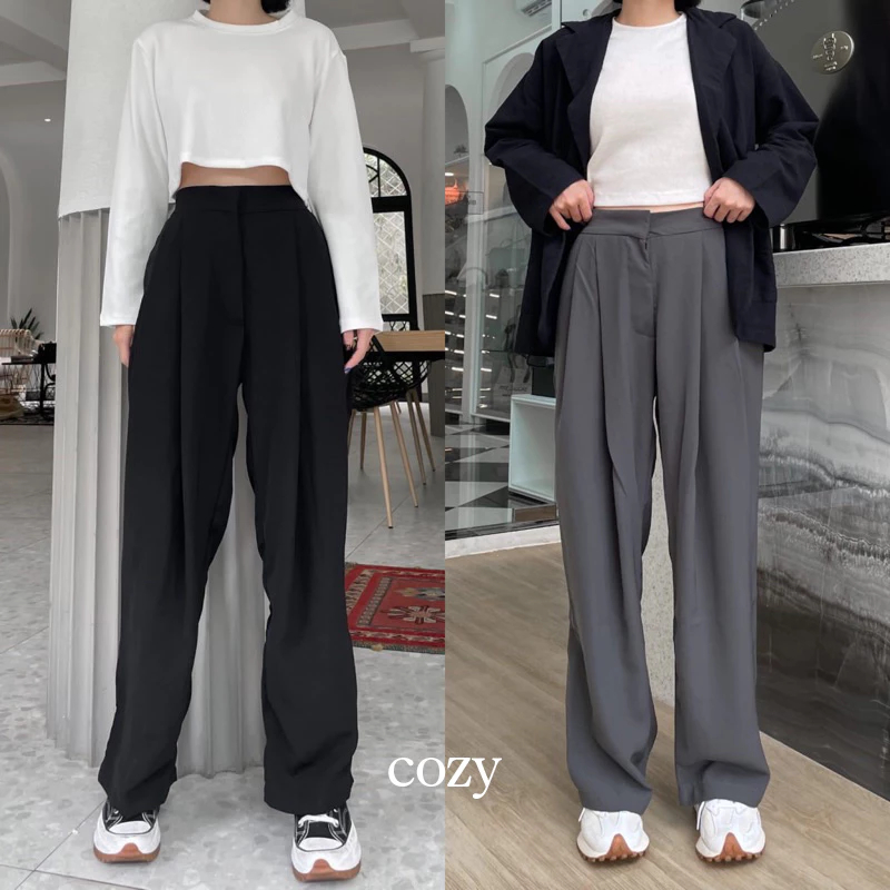 Cozy Pants - Highwaist Cullote - Rib Knit Premium Pants - Celana Kulot Wanita Panjang Kekinian