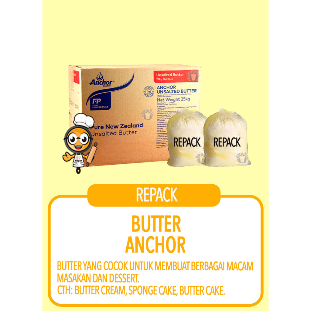 

BUTTER ANCHOR SALTED DAN UNSALTED REPACK 100GR, 250GR, 500GR, 1KG