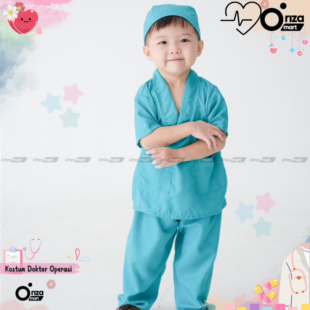 Setelan Baju Operasi Anak/Baju Operasi Dokter/Baju Anak Laki-Laki/Profesi Dokter