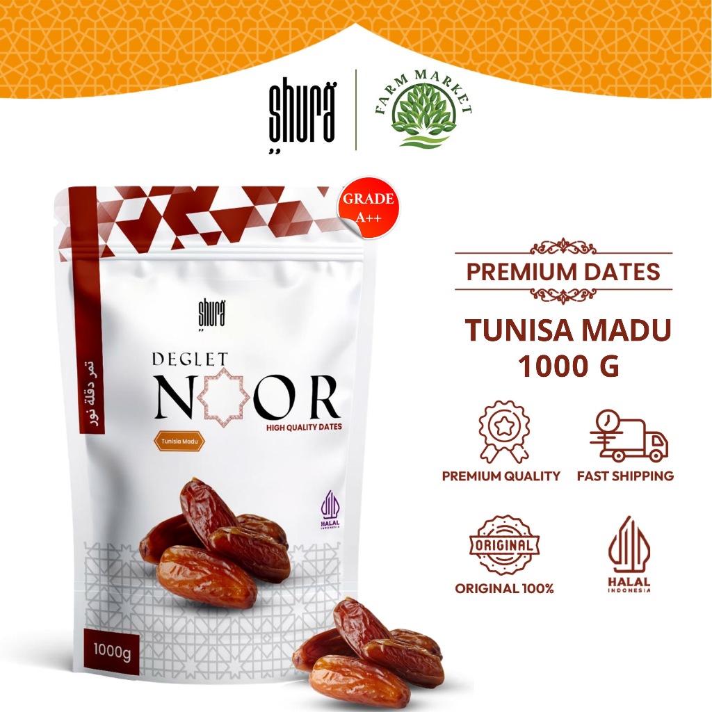 

Shura Kurma Tunisia 1 kg Deglet Noor Kemasan Pouch Premium Original High Quality