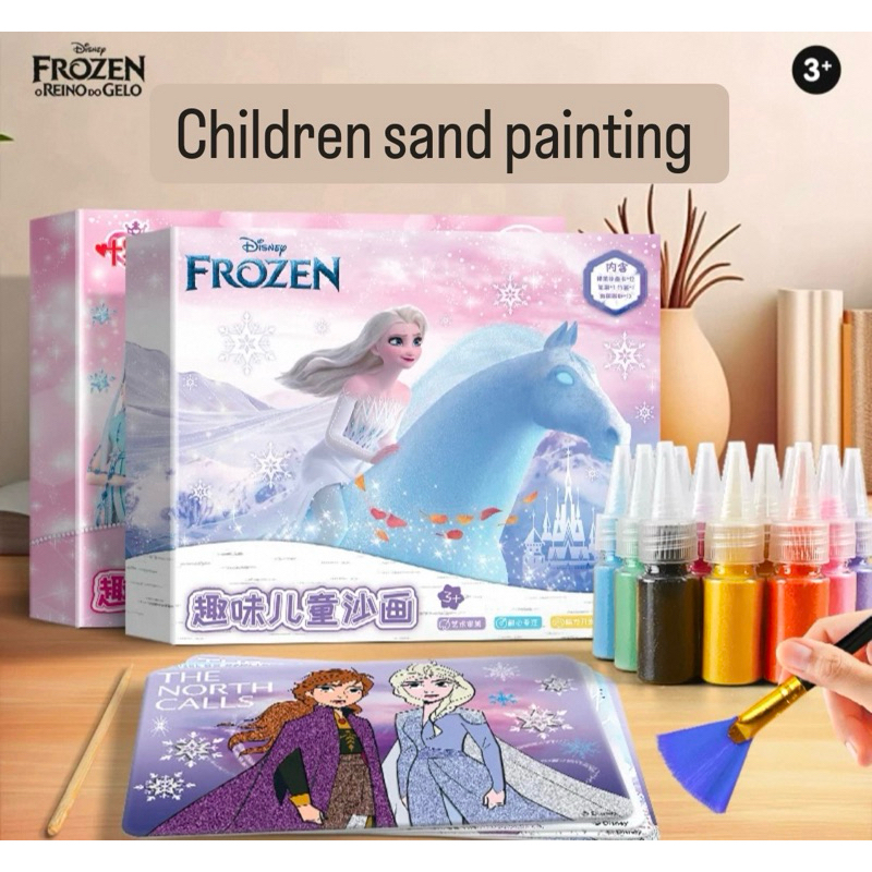 mainan edukasi pasir warna / DIY sand art painting tema Frozen