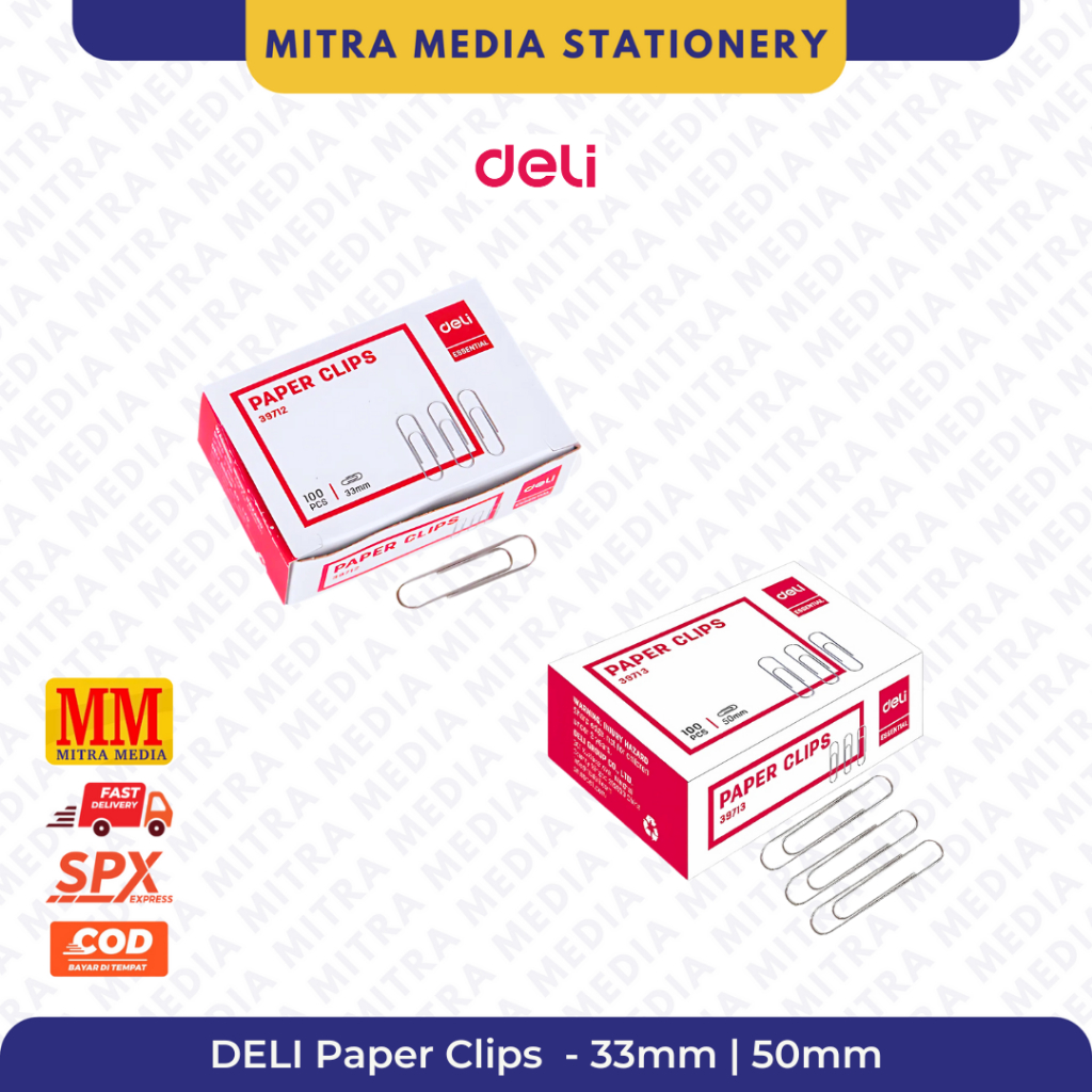 

Deli Paper Clips / Klip Kertas Isi 100 Pcs Ukuran 33mm / 50mm (PACK)