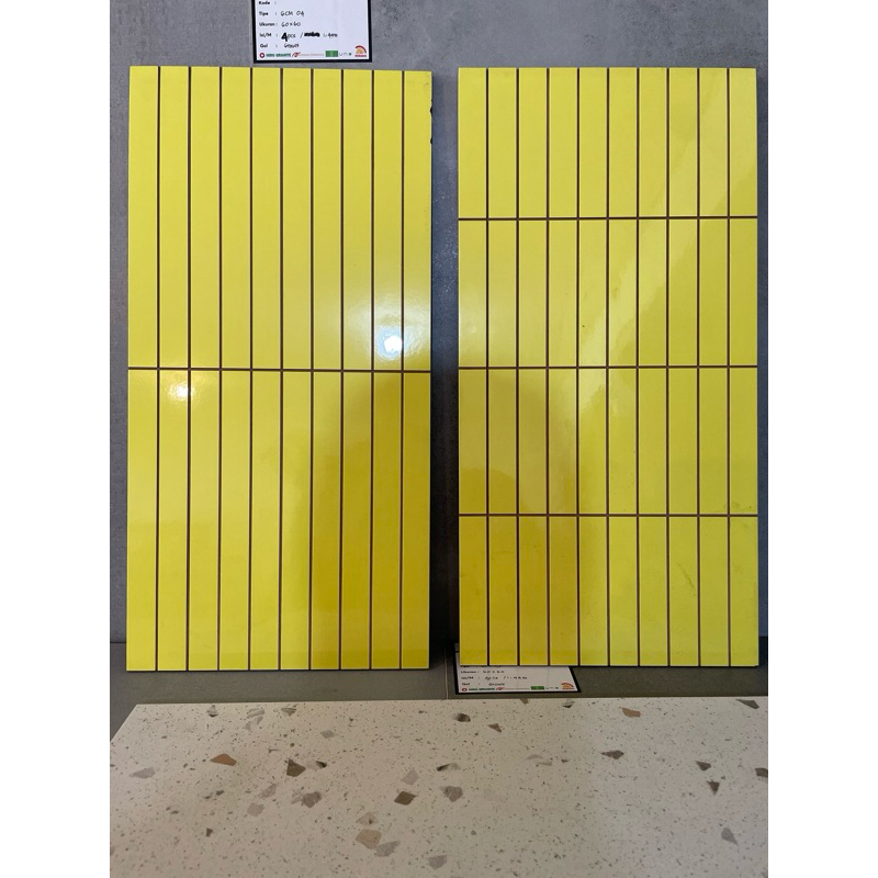 Keramik Precut Kuning 25x50 / keramik kuning / keramik precut unik / keramik unik / keramik ellagres