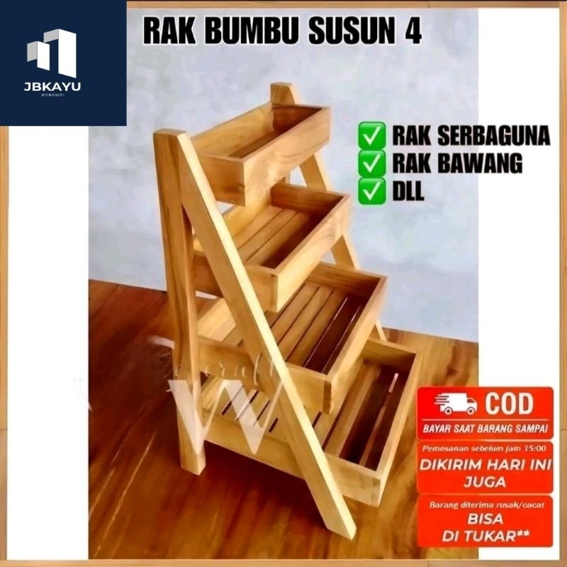 RAK BAWANG SUSUN 4/ RAK SERBAGUNA KAYU JATI/ RAK DAPUR