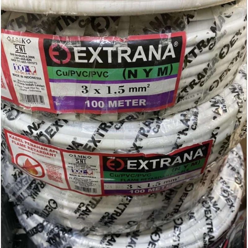 Kabel Extrana NYM 3X1.5 NYM 3X1.5 Kawat Tembaga Panjang 100 Meter Original Extrana Cable