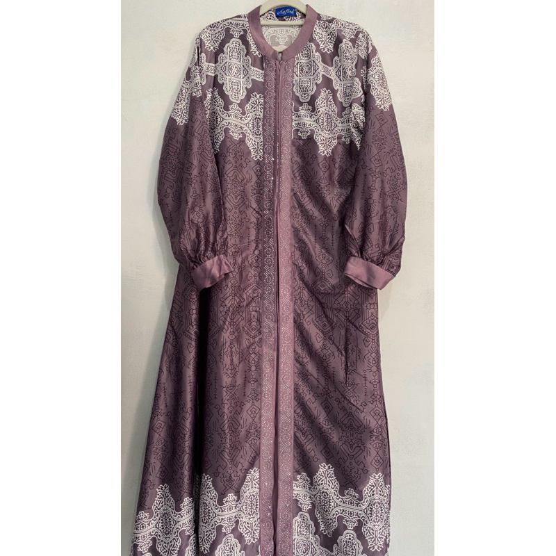 Preloved Gamis Dress Muslim Busui Friendly Motif Batik Satin NO MINUS SEKALI PAKAI