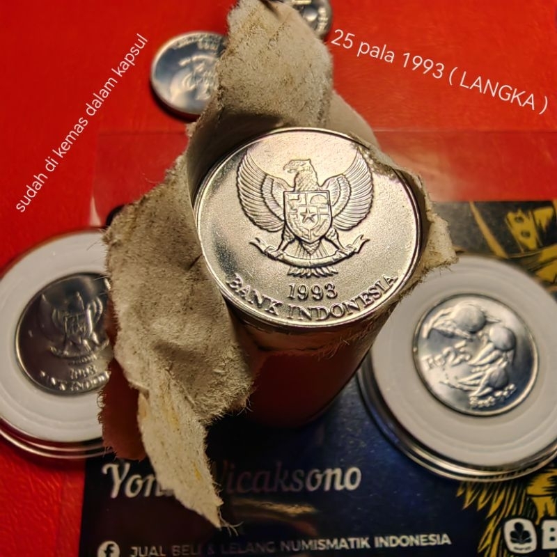 25 rupiah pala tahun langka 1993 GREES ory pecah rol di kemas dlam pelindung koin