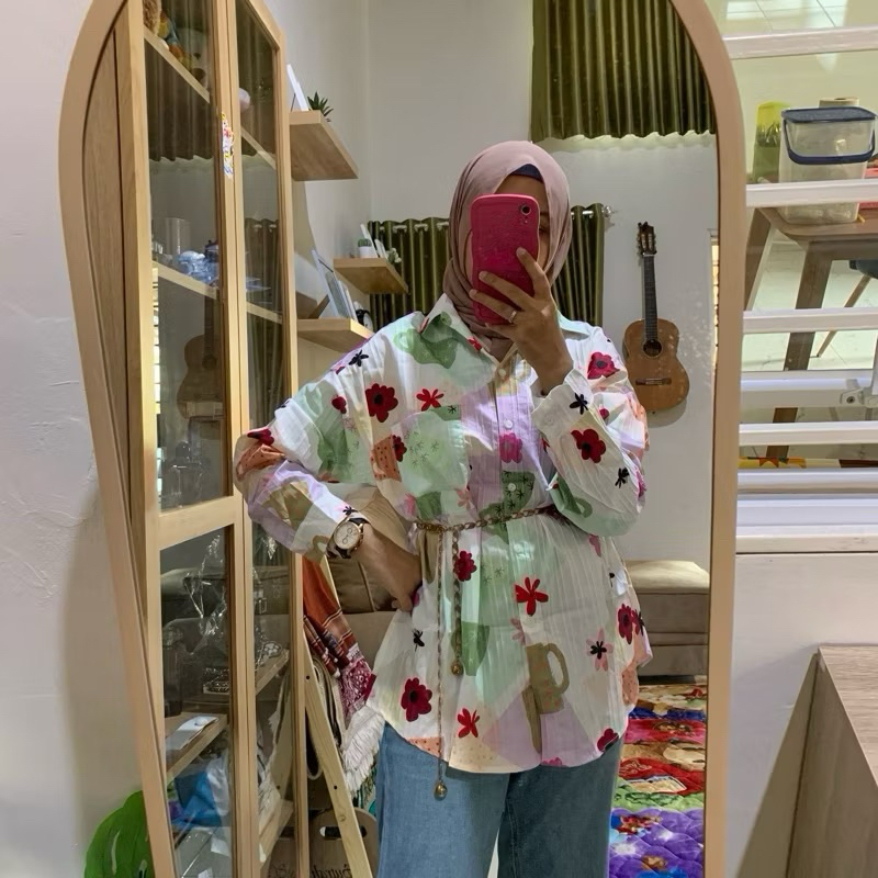 Kemeja Bangkok Wanita - kemeja bunga bangkok - kemeja bunga BKK - Kemeja Timbul import Bangkok - Kem