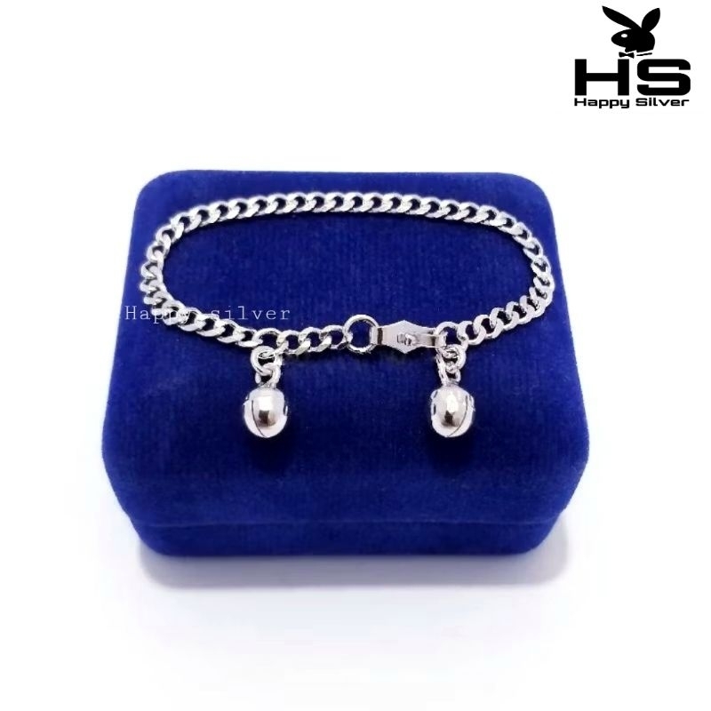 Gelang Tangan/Kaki Anak Perak Asli Silver 925 Lapis Emas Putih Model Rantai Sisik Naga - Perhiasan P