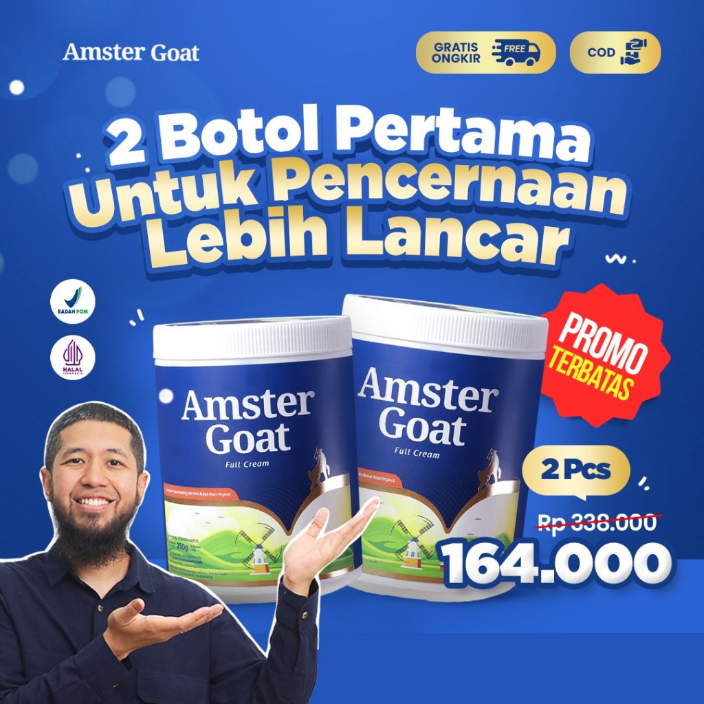 

AmsterGoat Susu Kambing Bubuk Original 2 Pcs x 250g - Susu Kambing Ahlinya Masalah Pencernaan
