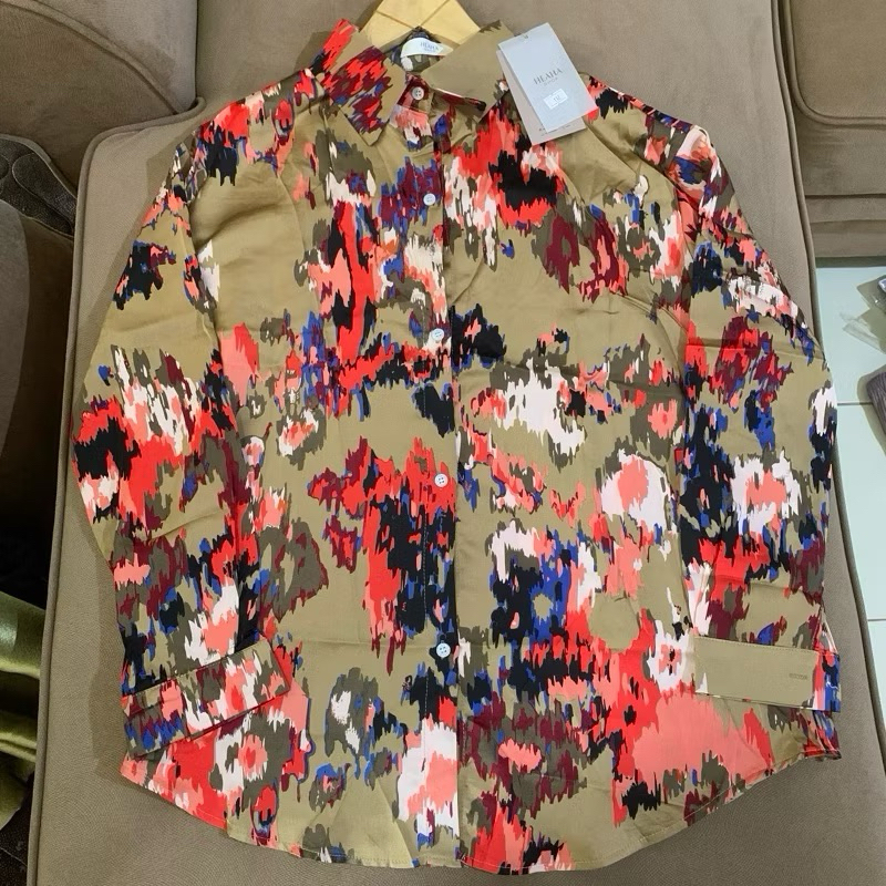 kemeja wanita lengan panjang silky sutra motif abstrak Import bangkok / Kemeja wanita lengan panjang