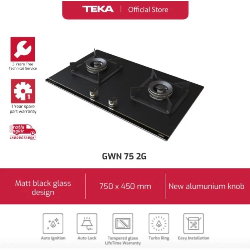 Kompor Gas Tanam 2 Tungku TEKA tipe GWN 75 2G