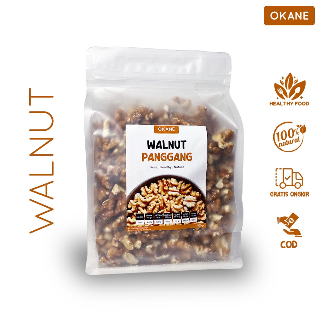 

Kacang Walnut Panggang Okane 500 gr / Roasted walnut 500 gr / Kacang otak panggang