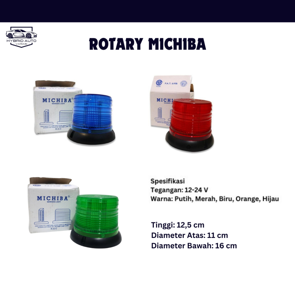 Lampu Rotary LED Truk Universal Model Tempel Warna Biru 12/24 Volt Magnet Michiba 331