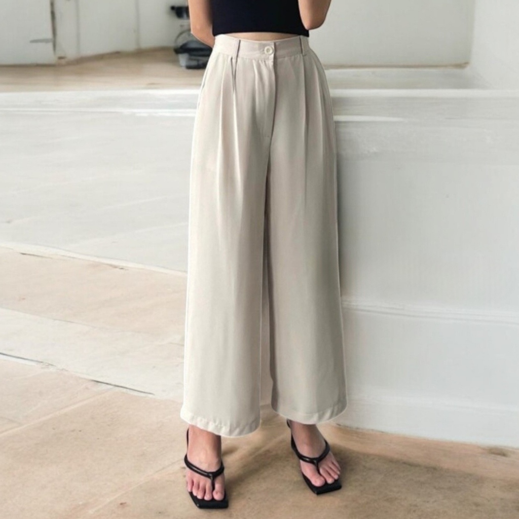 Ivory Loose Pants Kulot Highwaist - Celana Wanita Bahan Polyester, Nyaman & Stylish